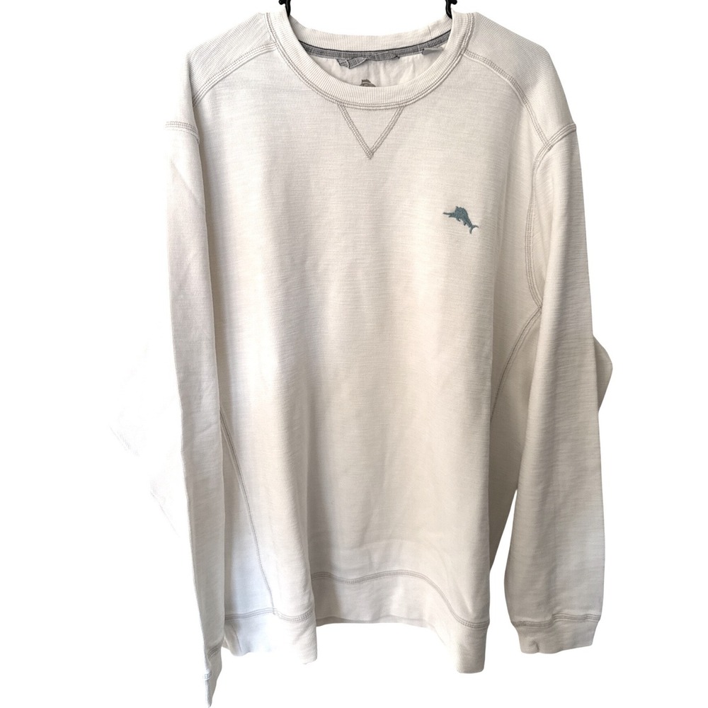 Tommy Bahama Mens XXL 2XL Cream Cotton Blend Marlin Fish Sweatshirt Pullover